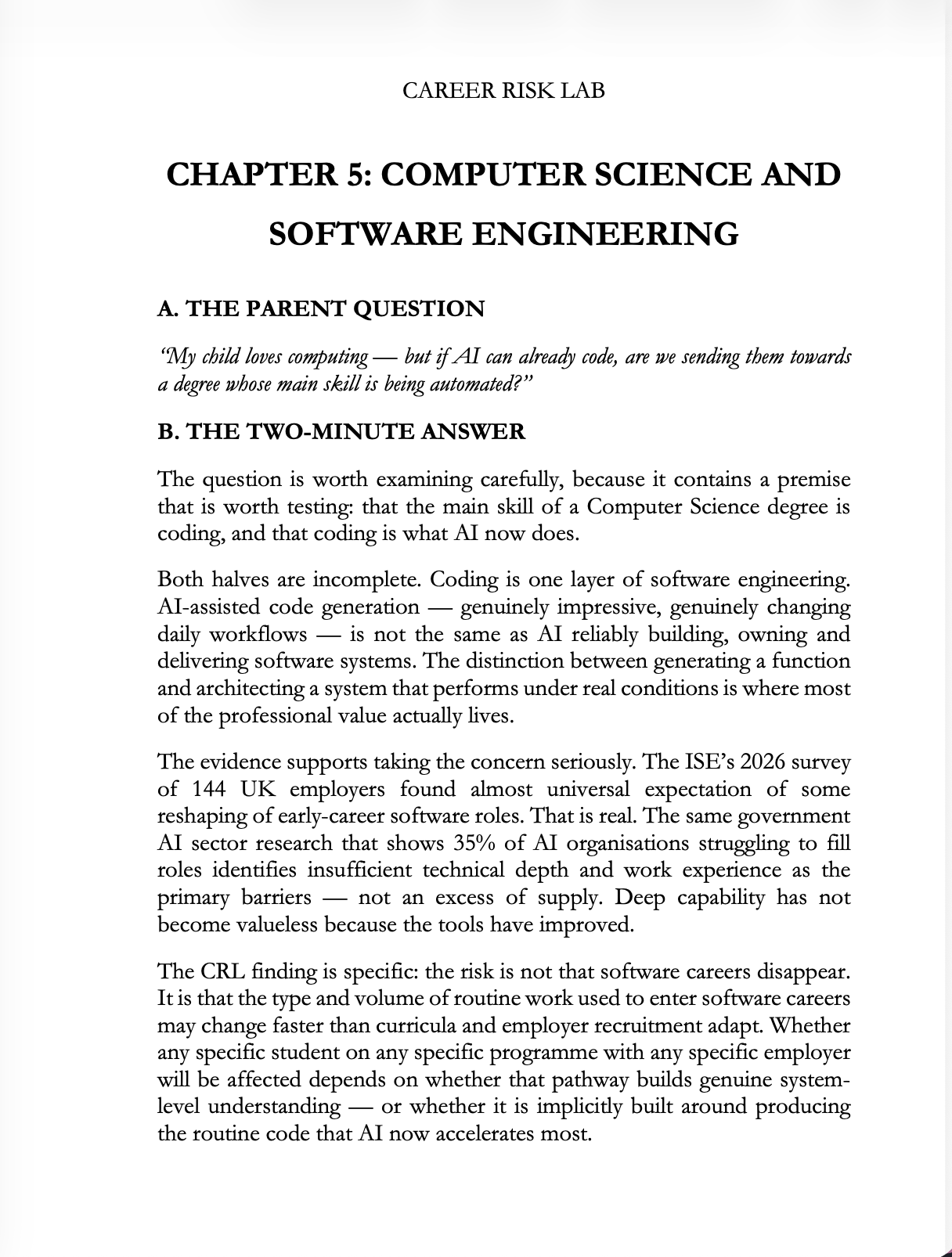 Sample chapter page showing Computer Science & Software Engineering career guide