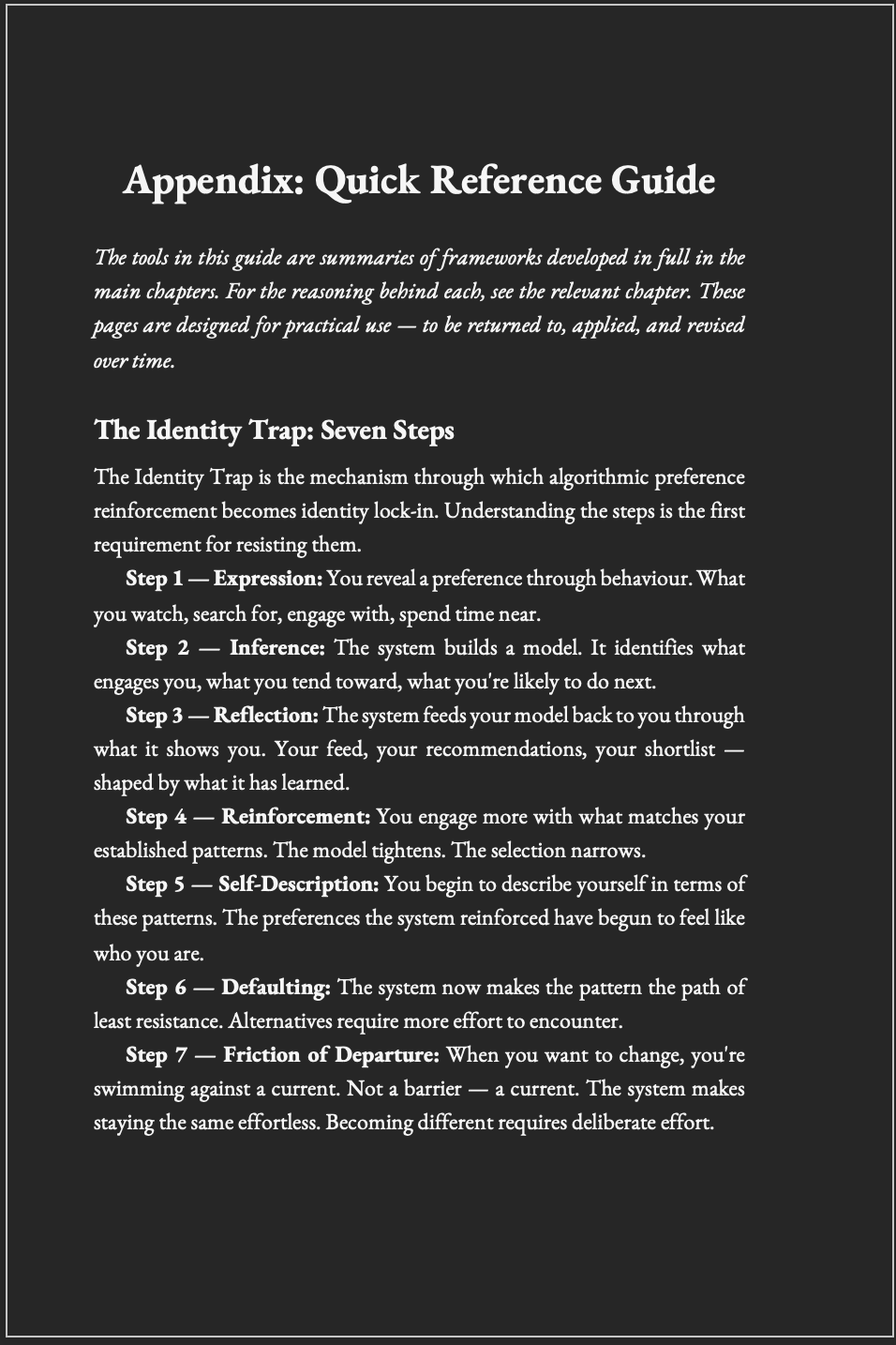 Quick Reference Guide with frameworks and templates for personal use