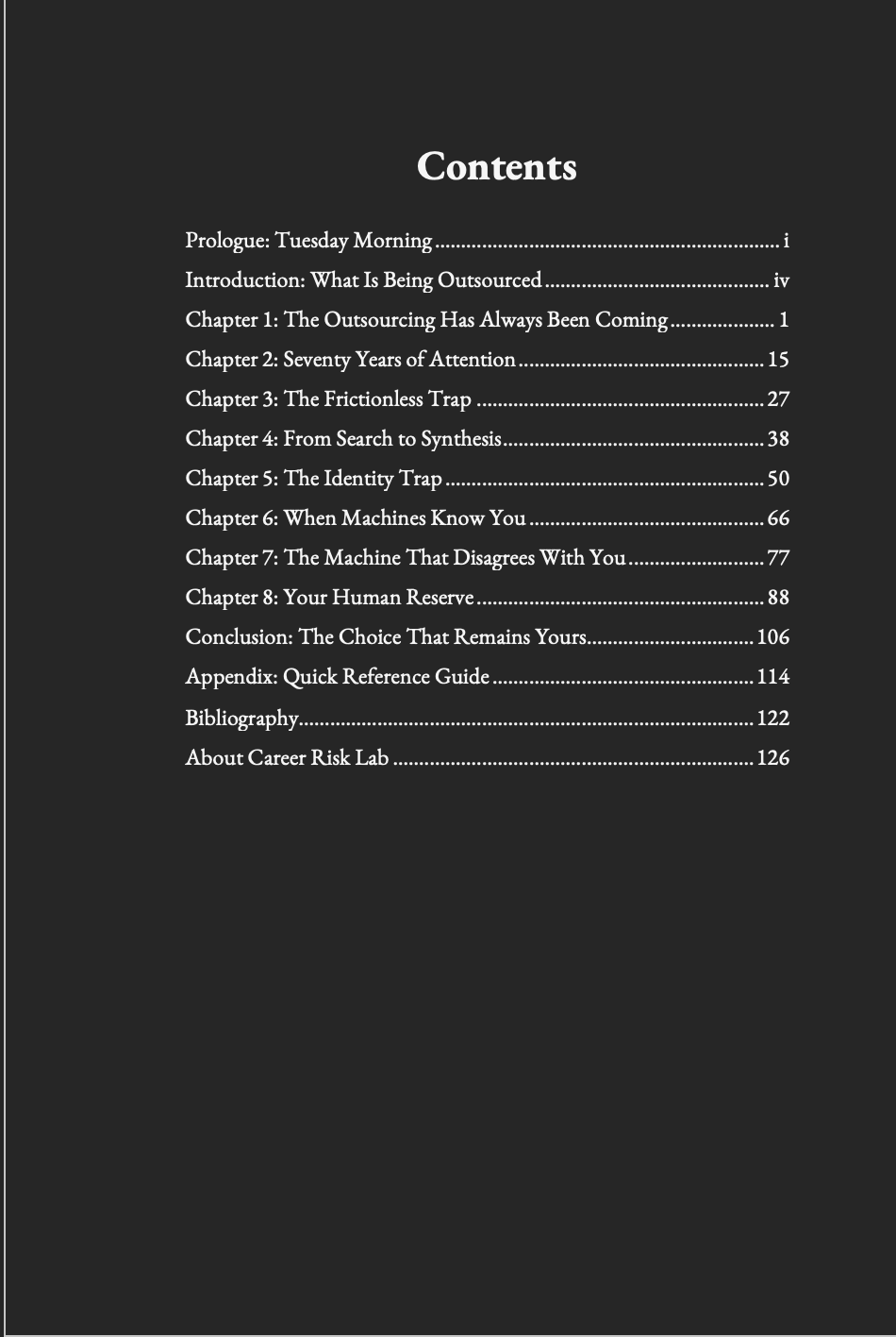 Table of contents from The Unpredicted You showing all chapters and sections